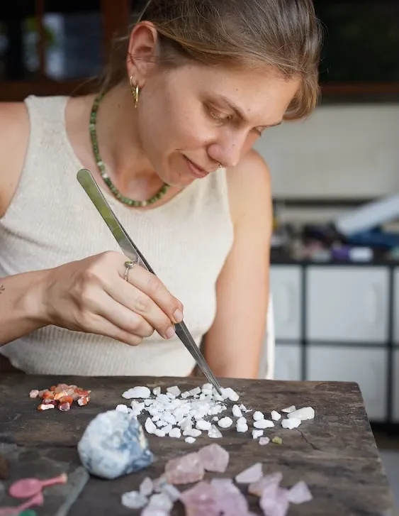 Choosing crystals at the Solspel studio